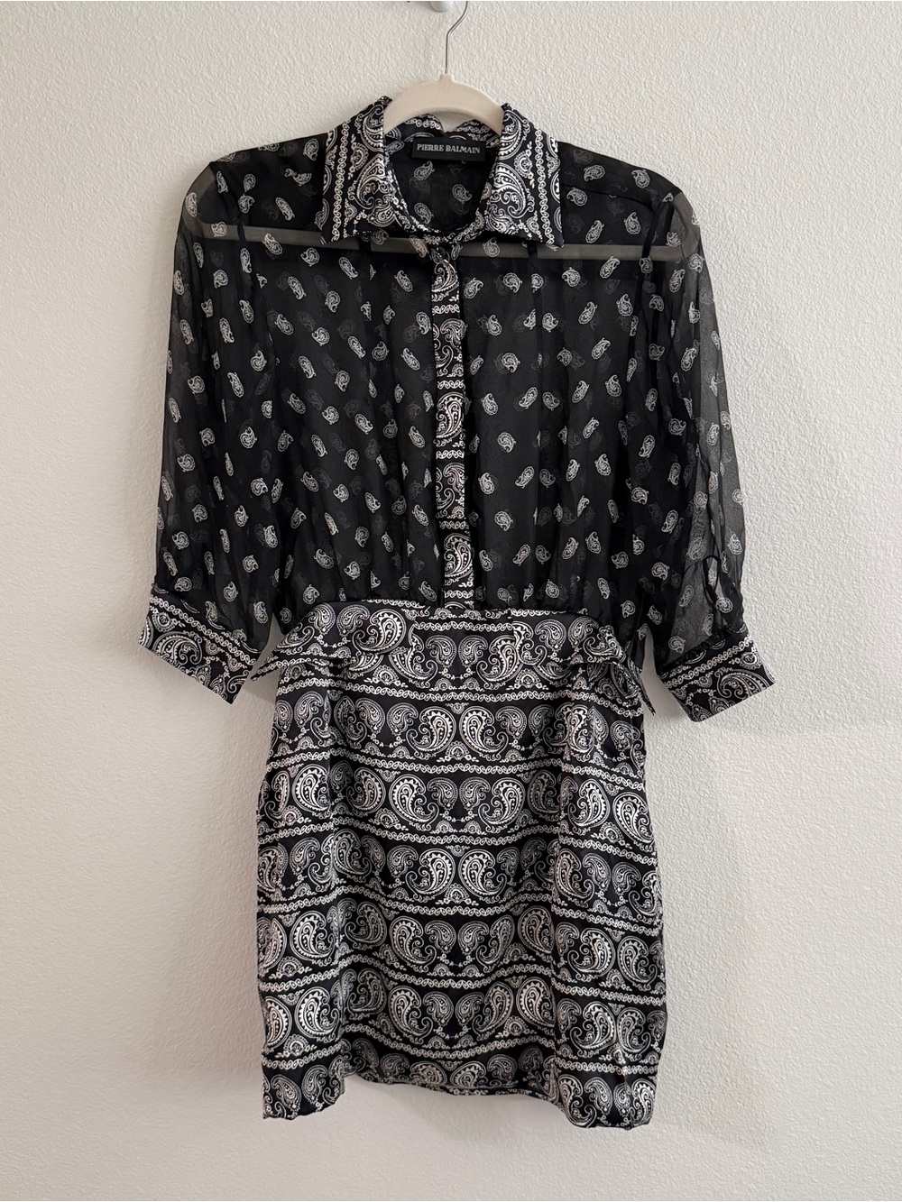 Pierre Balmain Black and White Paisley Silk Mini Dress